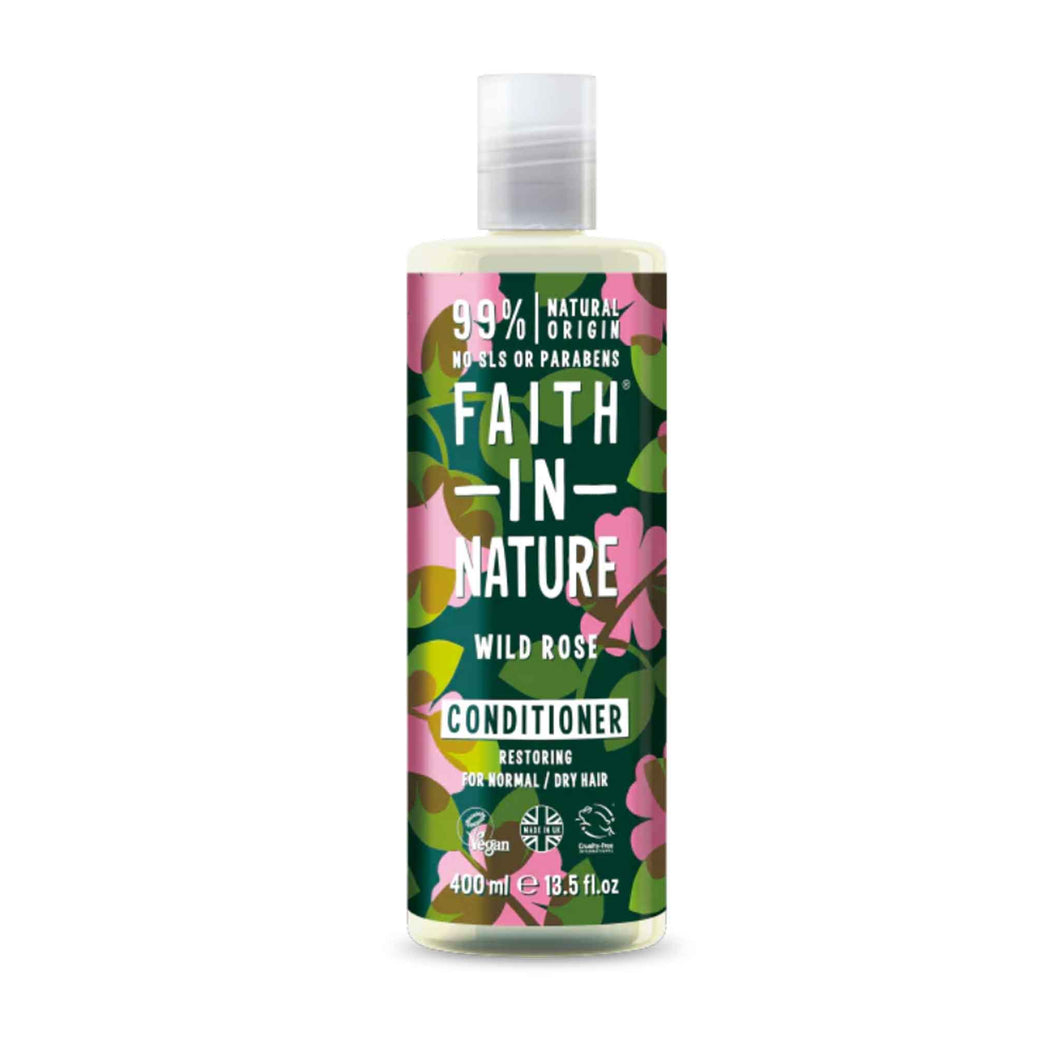 Faith in Nature Wild Rose Conditioner Vegan and cruelty-free. Available at Lovethical along with plenty of other vegan and cruelty-free beauty products, makeup, make up, toiletries and cosmetics for all your gift and present needs. 