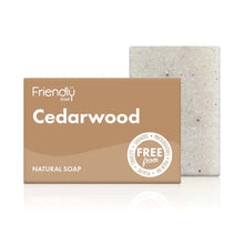 Load image into Gallery viewer, Friendly Soap cedarwood soap. Vegan and cruelty-free. Available at Lovethical along with plenty of other vegan and cruelty-free beauty products, makeup, make up, toiletries and cosmetics for all your gift and present needs. 
