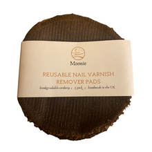 Load image into Gallery viewer, Moonie reusable nail varnish remover pads, brown - 5 pack. Vegan and cruelty-free. Available at Lovethical along with plenty of other vegan and cruelty-free beauty products, makeup, make up, toiletries and cosmetics for all your gift and present needs. 
