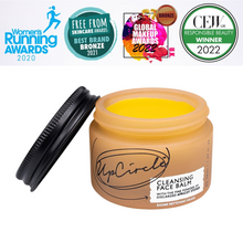 Load image into Gallery viewer, UpCircle cleansing face balm. Vegan and cruelty-free. Image shows an open pot of the balm with 4 awards listed above it.
