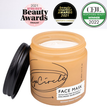Load image into Gallery viewer, UpCircle face mask. Vegan and cruelty-free. Image shows an open pot of the mask with 3 awards listed above it.
