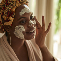 UpCircle face mask. Vegan and cruelty-free. Image shows a woman putting the face mask on her skin.