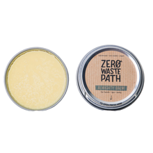 Load image into Gallery viewer, Circular tin of Zero Waste Path almighty balm. Vegan and cruelty-free. Available at Lovethical along with plenty of other vegan and cruelty-free beauty products, makeup, make up, toiletries and cosmetics for all your gift and present needs. 
