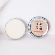 Load image into Gallery viewer, Circular tin of Zero Waste Path grapefruit and lemongrass solid deodorant. Vegan and cruelty-free. Available at Lovethical along with plenty of other vegan and cruelty-free beauty products, makeup, make up, toiletries and cosmetics for all your gift and present needs. 
