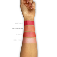 London Copyright Blush Palette colour swatches on arm. Vegan and cruelty-free. Available at Lovethical along with plenty of other vegan and cruelty-free beauty products, makeup, make up, toiletries and cosmetics for all your gift and present needs. 