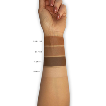 Load image into Gallery viewer, London Copyright Contour Palette colour swatches on arm. Vegan and cruelty-free. Available at Lovethical along with plenty of other vegan and cruelty-free beauty products, makeup, make up, toiletries and cosmetics for all your gift and present needs. 
