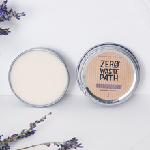Load image into Gallery viewer, Circulate tin of Zero Waste Path lavender and tea tree solid deodorant. Vegan and cruelty-free. Available at Lovethical along with plenty of other vegan and cruelty-free beauty products, makeup, make up, toiletries and cosmetics for all your gift and present needs. 
