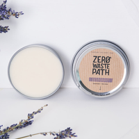 Circulate tin of Zero Waste Path lavender and tea tree solid deodorant. Vegan and cruelty-free. Available at Lovethical along with plenty of other vegan and cruelty-free beauty products, makeup, make up, toiletries and cosmetics for all your gift and present needs. 