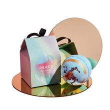 Load image into Gallery viewer, Miss Patisserie peace bath ball. Vegan and cruelty-free. Available at Lovethical along with plenty of other vegan and cruelty-free beauty products, makeup, make up, toiletries and cosmetics for all your gift and present needs. 
